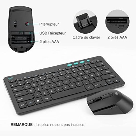 Clavier et souris sans fil Rii RKM709 AZERTY