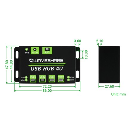 Dimensions du HUB USB de qualité industrielle