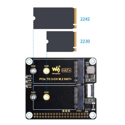 Formats SSD M.2 2230 et 2242 compatible avec le HAT+ PCIe vers double M.2 pour Raspberry Pi 5