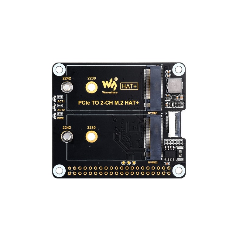 HAT+ PCIe vers double M.2 pour Raspberry Pi 5 vue de face