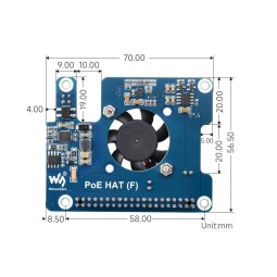 Dimensions du PoE HAT pour Raspberry Pi 5