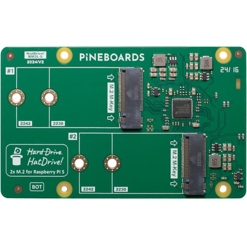 Vue supérieure Pineboards Dual NVMe pour Raspberry Pi 5