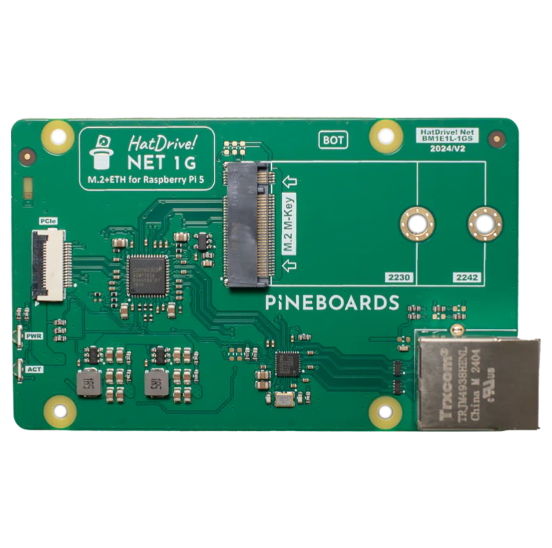 Vue supérieure Pineboards NET 1G pour Raspberry Pi 5